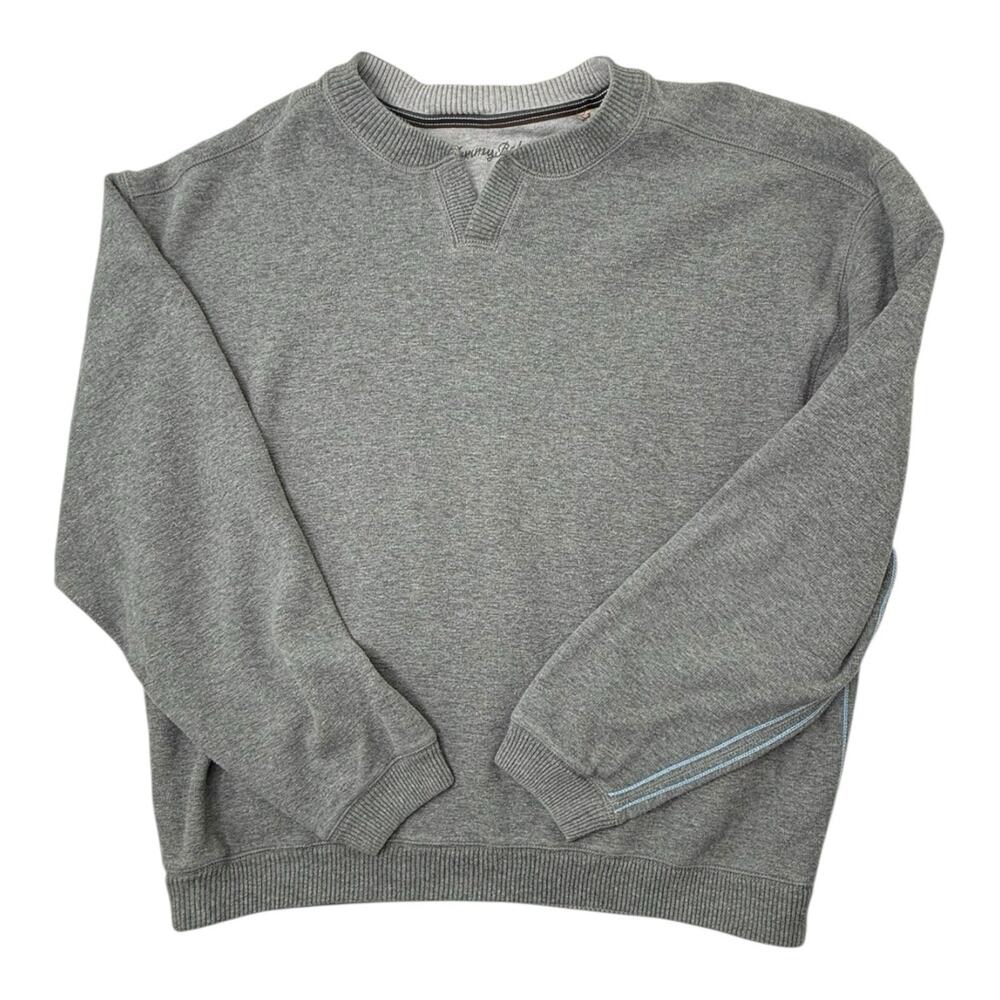 Tommy‎ Bahama Mens Sz XL Thick Cotton Sweater Pullover Gray Blue Pinstripe EUC